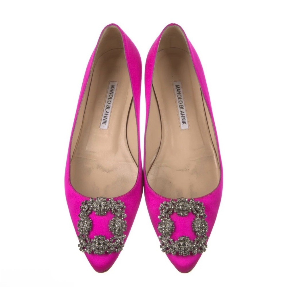 Manolo Blahnik pink Satin ballet Flats with embellishments - Picture 4 of 5